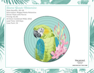 Ridged Matte Melamine Dinner Plate with Parrot